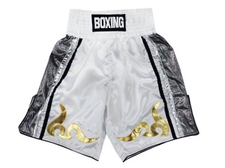 Personalized White Boxing Shorts, Boxing Trunks : KNBSH-030-White